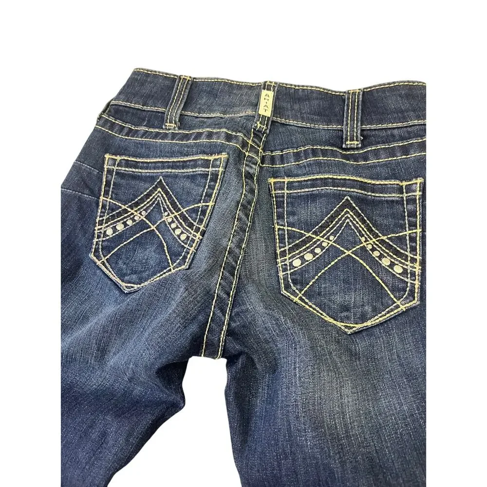 Ariat Mid-Rise Embroidered Bootcut Dark Denim Jeans, Women's 26S Western Cowgirl - Picture 3 of 11